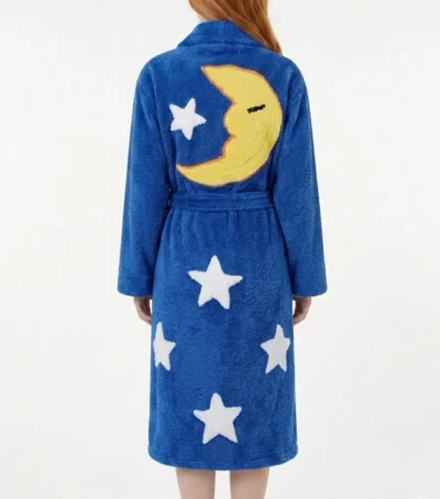 Dark Blue Moon and Stars Chenille Bathrobe as Seen on Sabrina the Teenage Witch back view