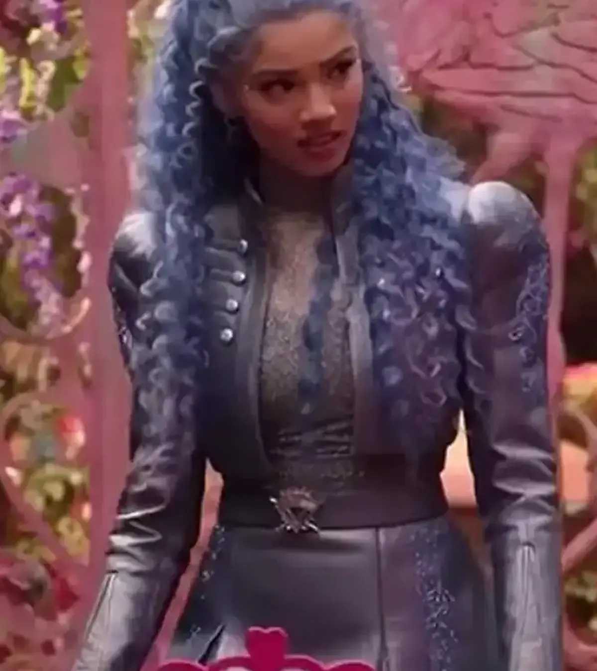 Descendants Wicked Wonderland 2026 Malia Baker Blue Cropped Leather Jacket On Sale