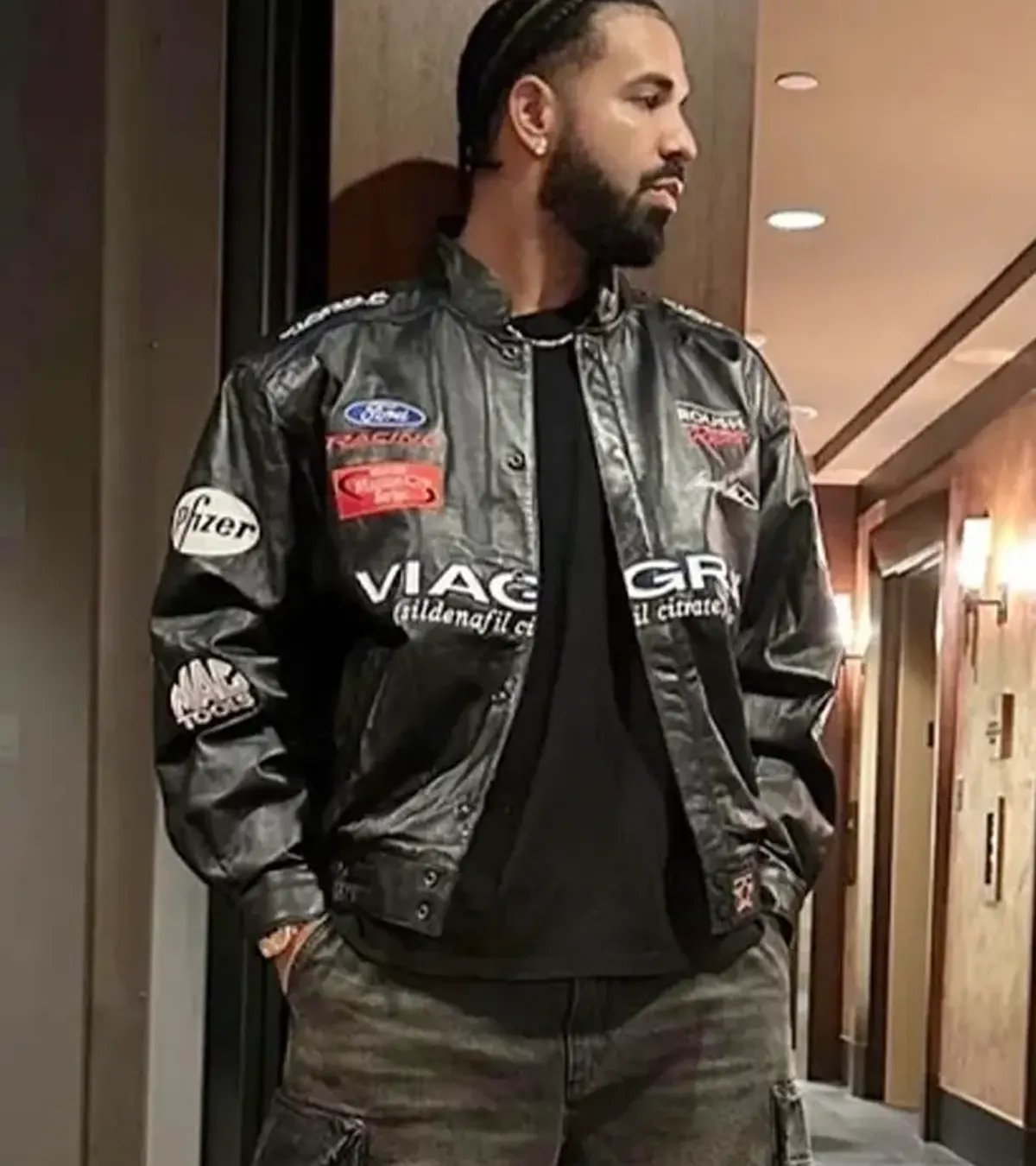 Drake Viagra Racing Leather Jacket