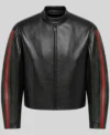 EsDeeKid Gucci Primavera Side Strips Black Leather Jacket On Sale