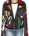 F1 Grand Prix Las Vegas Lele Pons Black Cropped Leather Moto Jacket For Women