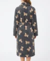 Grey Teddy Bear Print Shawl Collar Fleece Bathrobe back