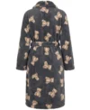 Grey Teddy Bear Print Shawl Collar Fleece Bathrobe back view