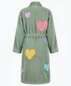 Hot Hearts Multicolor Chenille Bathrobe Sage Green back