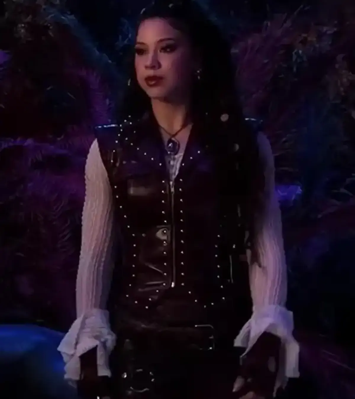 Kiara T Romero Descendants Wicked Wonderland 2026 Burgundy Leather Vest On Sale