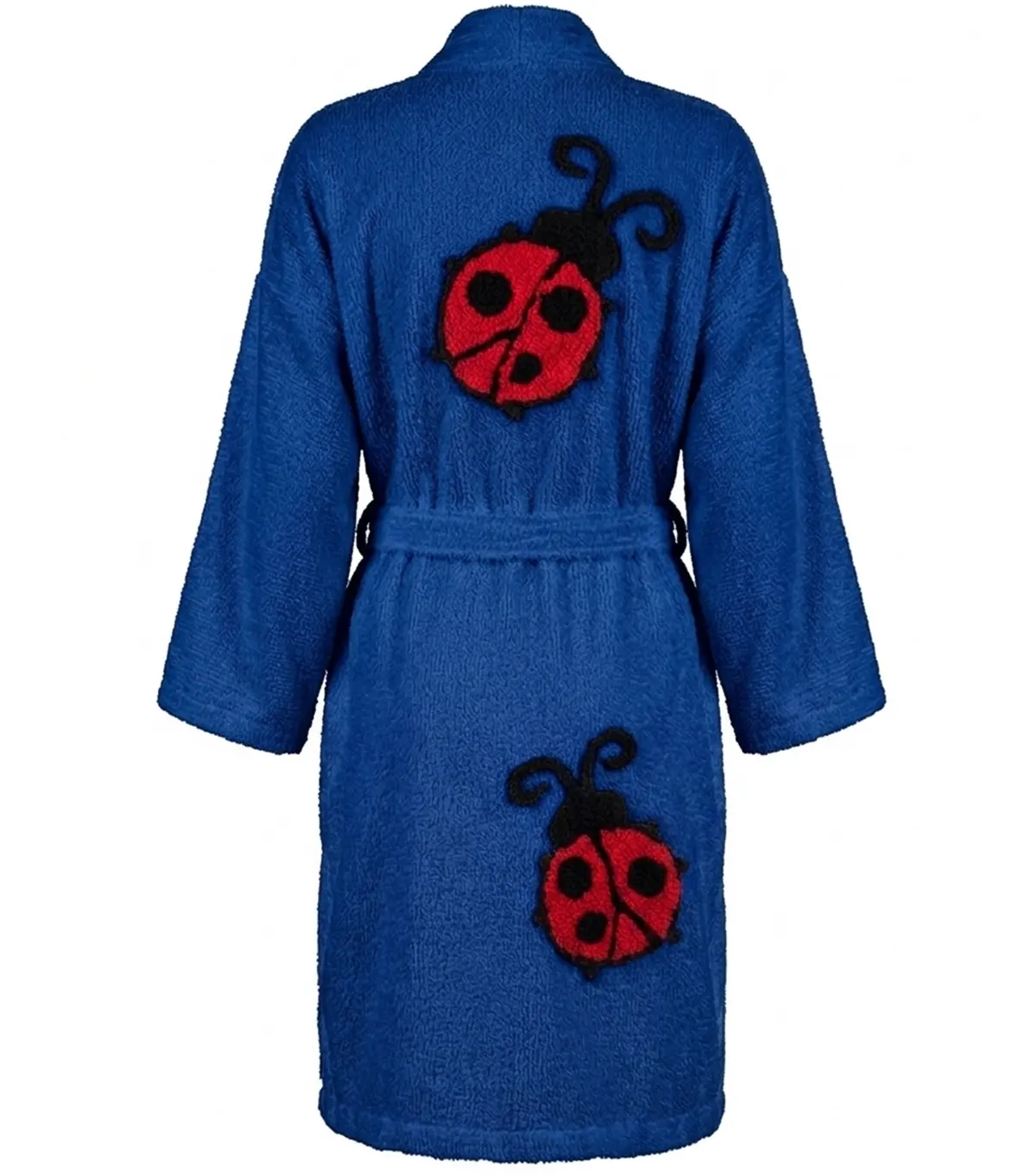 Lady Bug Tufted Chenille Bathrobe Kimono Style Blue back