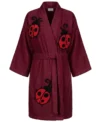 Lady Bug Tufted Chenille Bathrobe Kimono Style Maroon