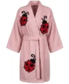 Lady Bug Tufted Chenille Bathrobe Kimono Style Pink