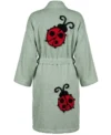 Lady Bug Tufted Chenille Bathrobe Kimono Style Sage Green