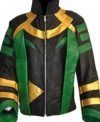 Loki Cosplay Black and Green Leather Jacket