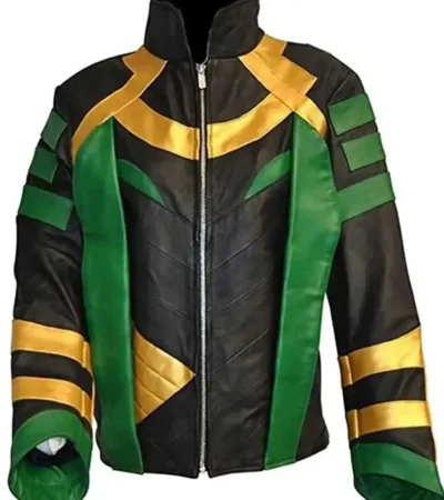 Loki Cosplay Black and Green Leather Jacket