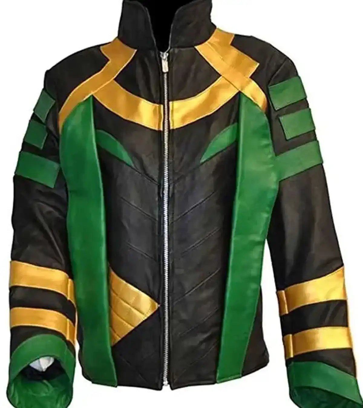 Loki Cosplay Black and Green Leather Jacket