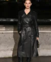 Marisa Abela Fashion Week Black Leather Coat