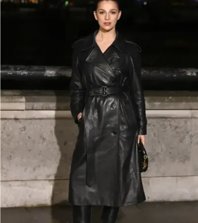 Marisa Abela Fashion Week Black Leather Coat