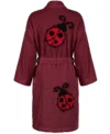 Maroon Lady Bug Tufted Chenille Bathrobe Kimono Style Back