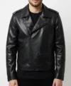 Mens All Black Leather Biker Jacket with Asymmetrical Zipper
