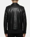 Mens All Black Leather Biker Jacket with Asymmetrical Zipper back