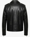 Mens All Black Leather Biker Jacket with Asymmetrical Zipper back view