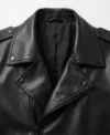 Mens All Black Leather Biker Jacket with Asymmetrical Zipper collar