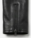 Mens All Black Leather Biker Jacket with Asymmetrical Zipper cuffs