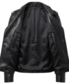 Mens All Black Leather Biker Jacket with Asymmetrical Zipper open front