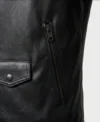 Mens All Black Leather Biker Jacket with Asymmetrical Zipper side pocets