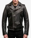 Mens Black Asymmetrical Genuine Leather Biker Jacket