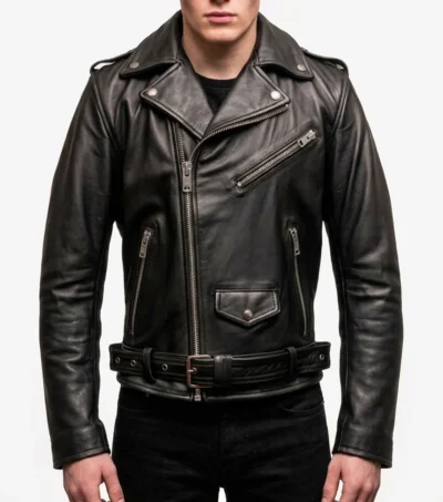 Mens Black Asymmetrical Genuine Leather Biker Jacket