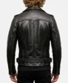 Mens Black Asymmetrical Genuine Leather Biker Jacket back