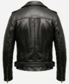 Mens Black Asymmetrical Genuine Leather Biker Jacket back view