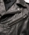 Mens Black Asymmetrical Genuine Leather Biker Jacket chest pocket