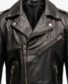 Mens Black Asymmetrical Genuine Leather Biker Jacket close shoot