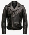 Mens Black Asymmetrical Genuine Leather Biker Jacket front