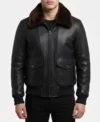 Men's Black G1 Aviator Leather Bomber Jacket with Shearling Fur Collar