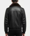 Mens Black G1 Aviator Leather Bomber Jacket with Shearling Fur Collar back