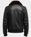 Mens Black G1 Aviator Leather Bomber Jacket with Shearling Fur Collar back view