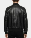 Mens Black Minimal Leather Bomber Jumper Jacket back