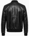 Mens Black Minimal Leather Bomber Jumper Jacket back view