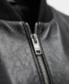 Mens Black Minimal Leather Bomber Jumper Jacket closure