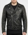 Mens Black Spiked Studded Leather Biker Jacket