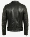 Mens Black Spiked Studded Leather Biker Jacket back view