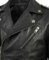 Mens Black Spiked Studded Leather Biker Jacket close shoot