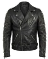 Mens Black Spiked Studded Leather Biker Jacket front