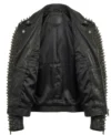 Mens Black Spiked Studded Leather Biker Jacket inner