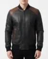 Men's Black and Brown Two Tone Leather Bomber Jacket