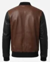Men's Black and Brown Two Tone Leather Bomber Jacket back view