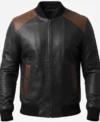 Men's Black and Brown Two Tone Leather Bomber Jacket front