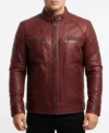 Mens Burgundy Diamond Quilted Leather Jacket