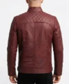 Mens Burgundy Diamond Quilted Leather Jacket back