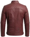 Mens Burgundy Diamond Quilted Leather Jacket back view